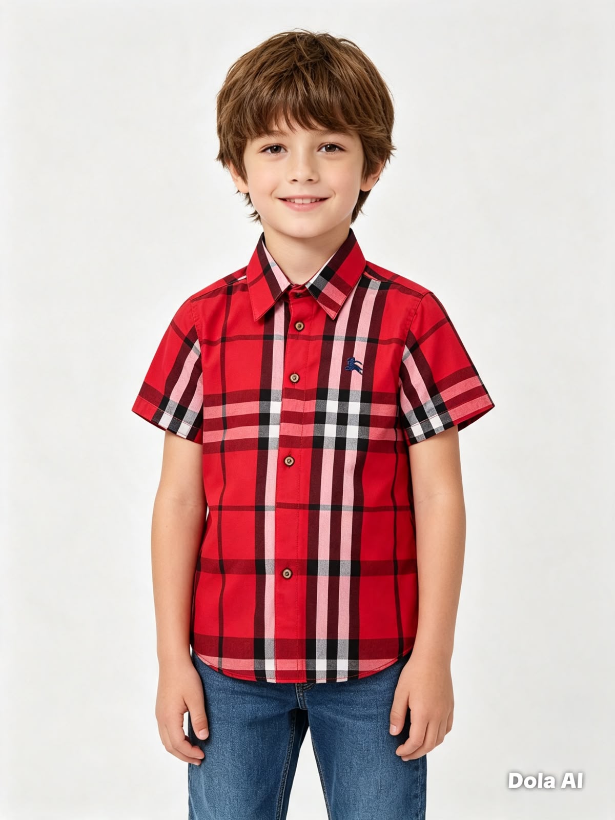 Camisa niño manga corta de cuadros