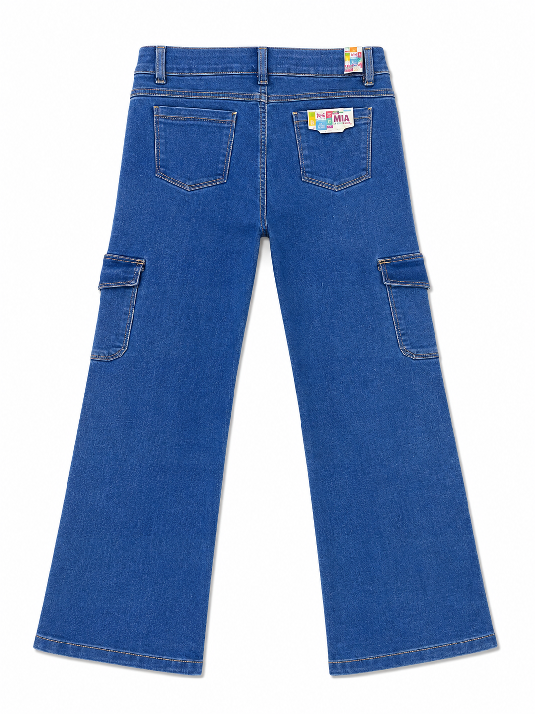 Pantalón niña cargo mezclilla azul con bolsas laterales
