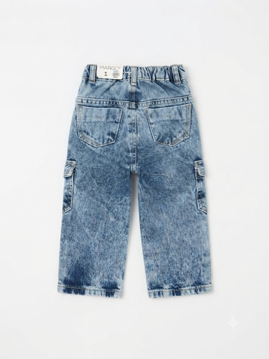 Pantalón niña cargo de mezclilla con flores bordadas