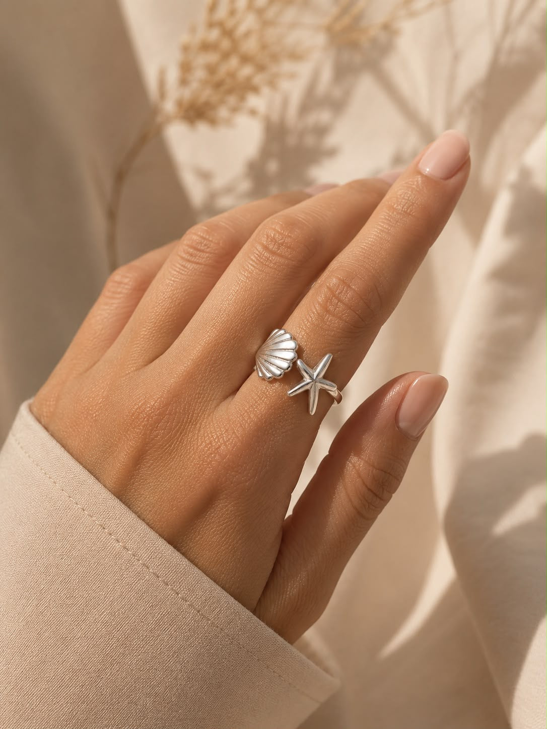 Anillo Dama plateado diseño marino 🌊
