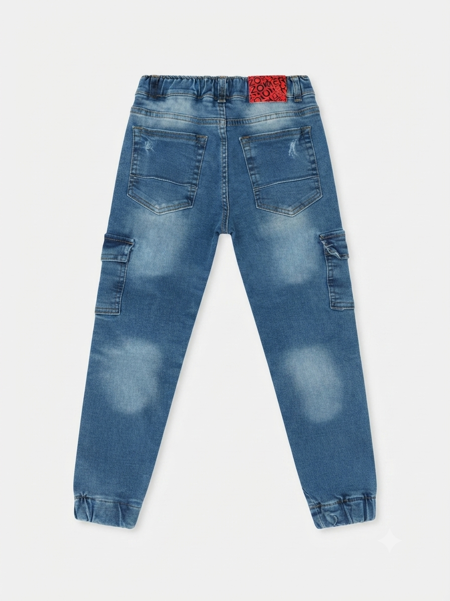 Pantalón niño jogger cargo mezclilla azul