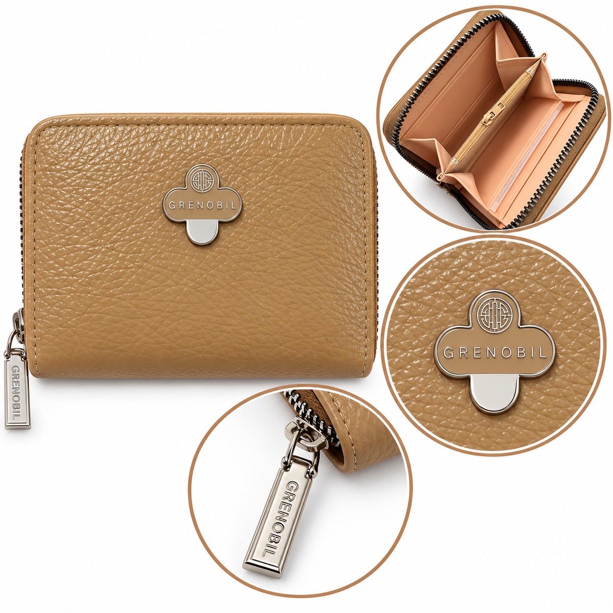 Cartera dama compacta con cierre y detalles metálicos ✨