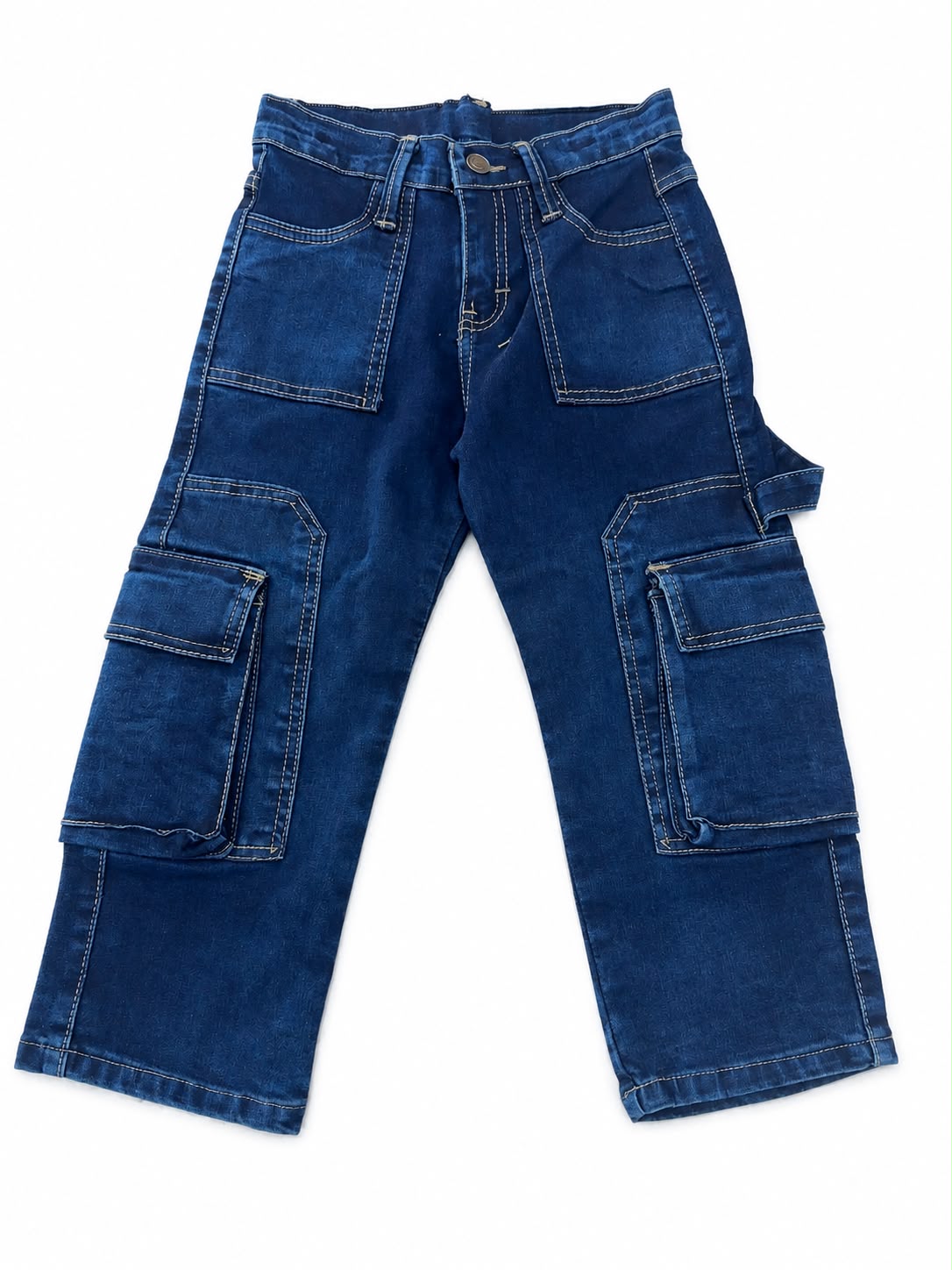 Pantalón niño mezclilla tipo cargo azul oscuro
