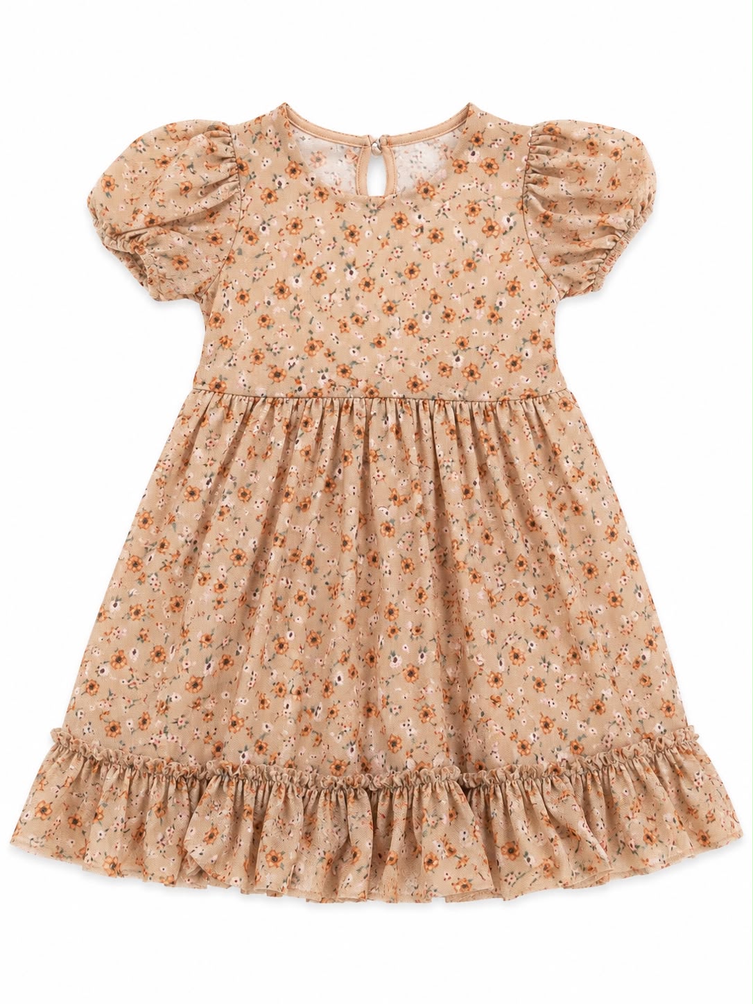 Vestidos niña floral beige con mangas abollonadas