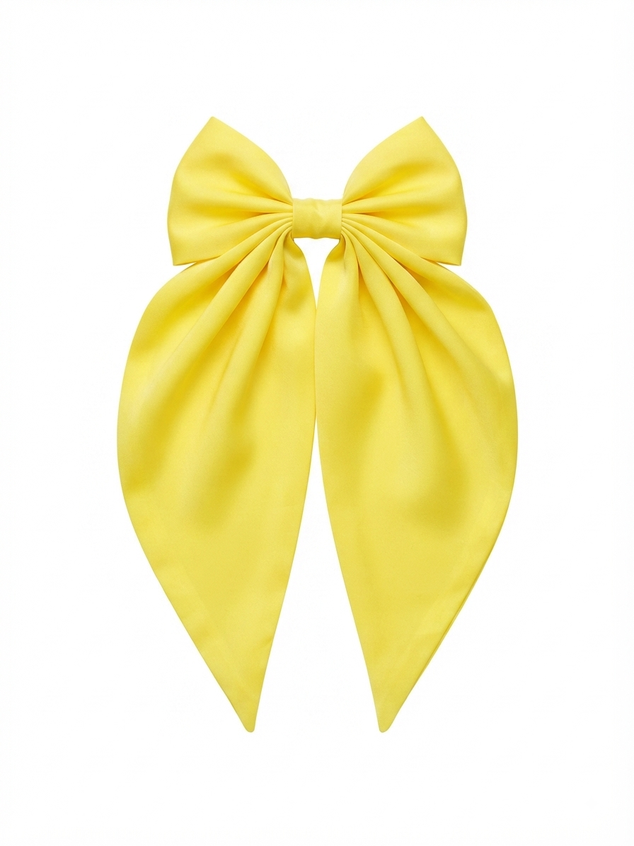 Moño Coquette Niña - Lazo Amarillo Brillante Tipo Pañuelo