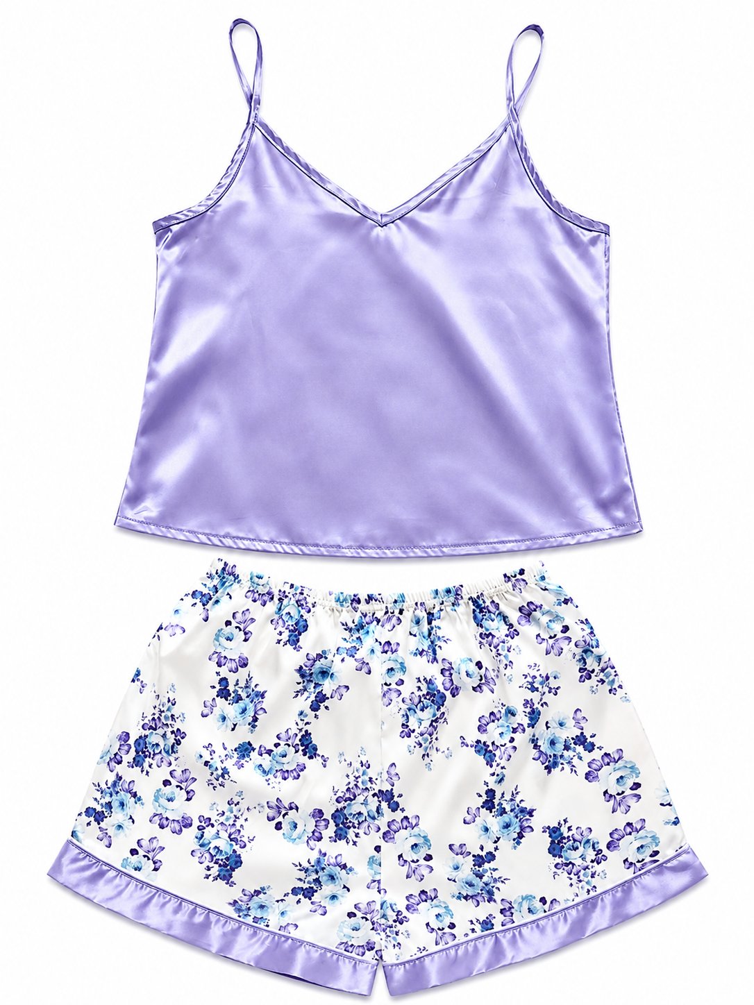 Pijama Dama Satinada Floral Lavanda