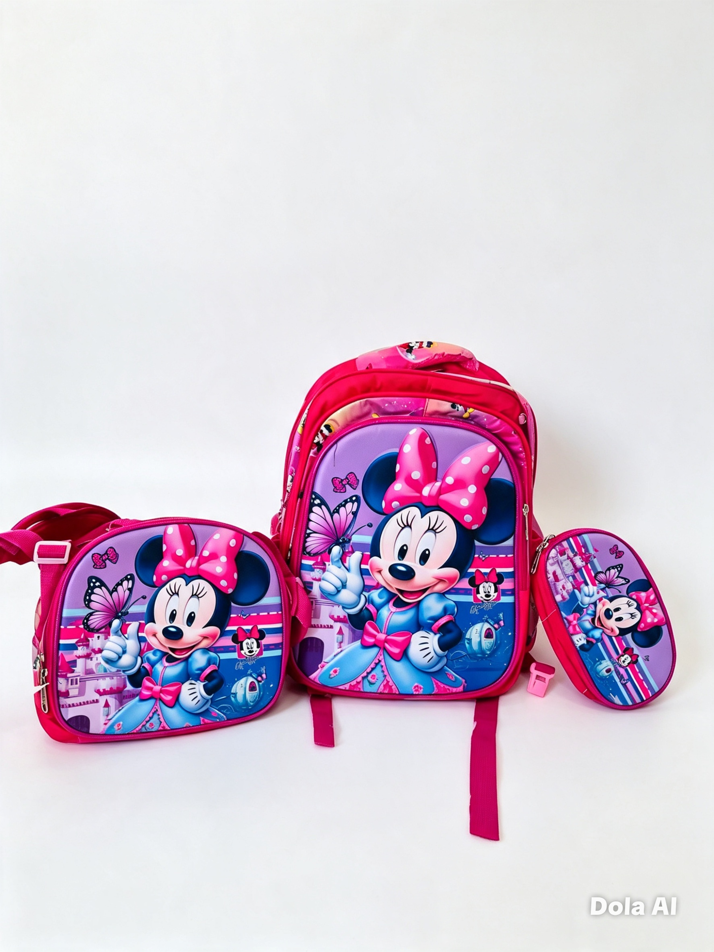 Set Mochila Infantil Diseño Moño Rosa – Mochila + Lonchera + Lapicera