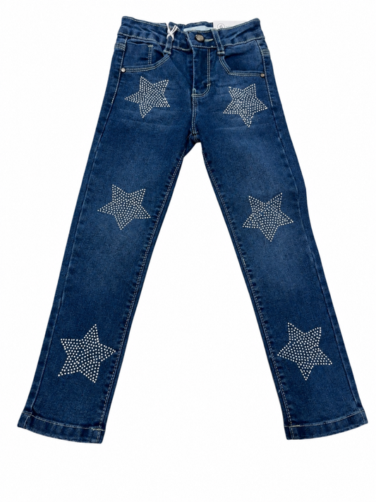 Pantalón niña mezclilla skinny con estrellas de pedrería