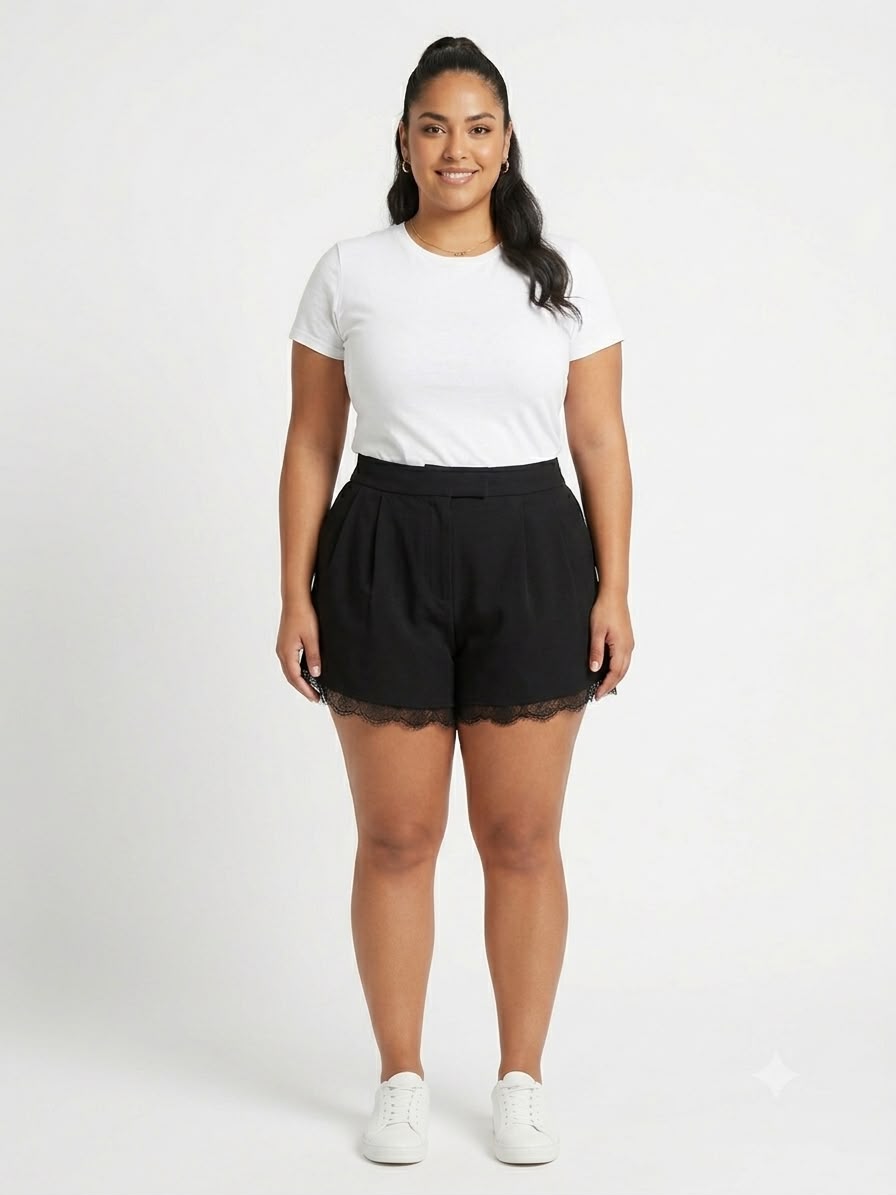 Short Dama Negro con Encaje en Bastilla