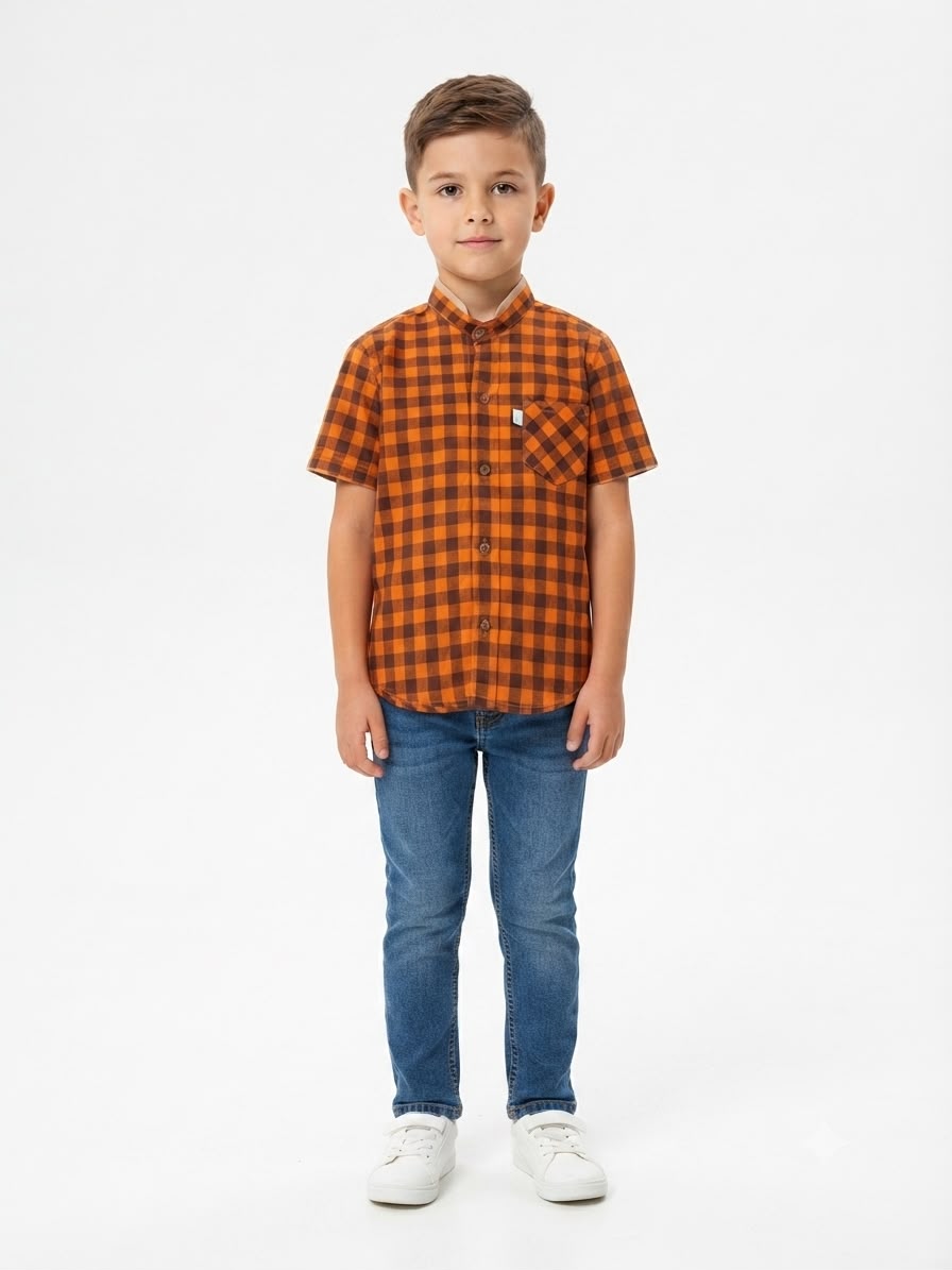 Camisa niño manga corta de cuadros