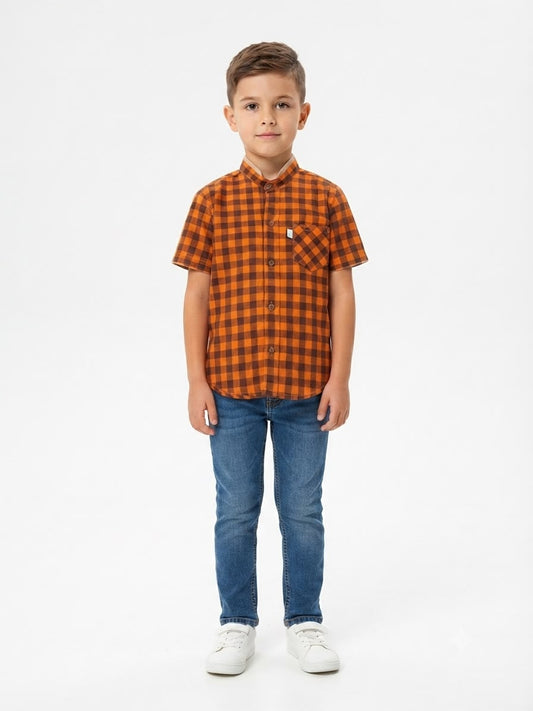 Camisa niño manga corta de cuadros