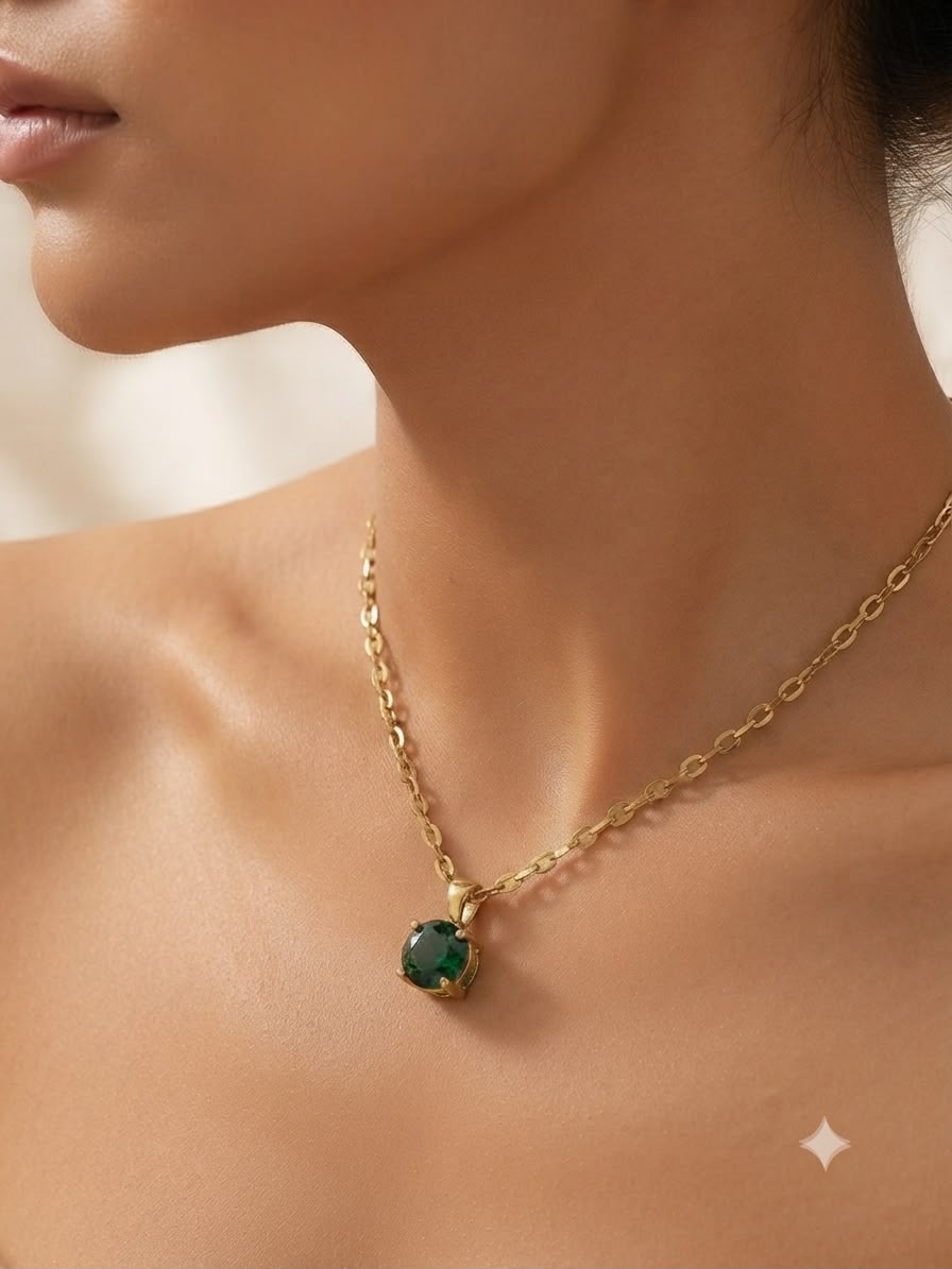 Collar accesorio dama – Dije con cristal verde