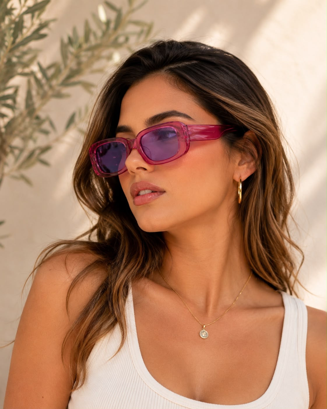 Lentes dama rectangulares color fucsia translúcido