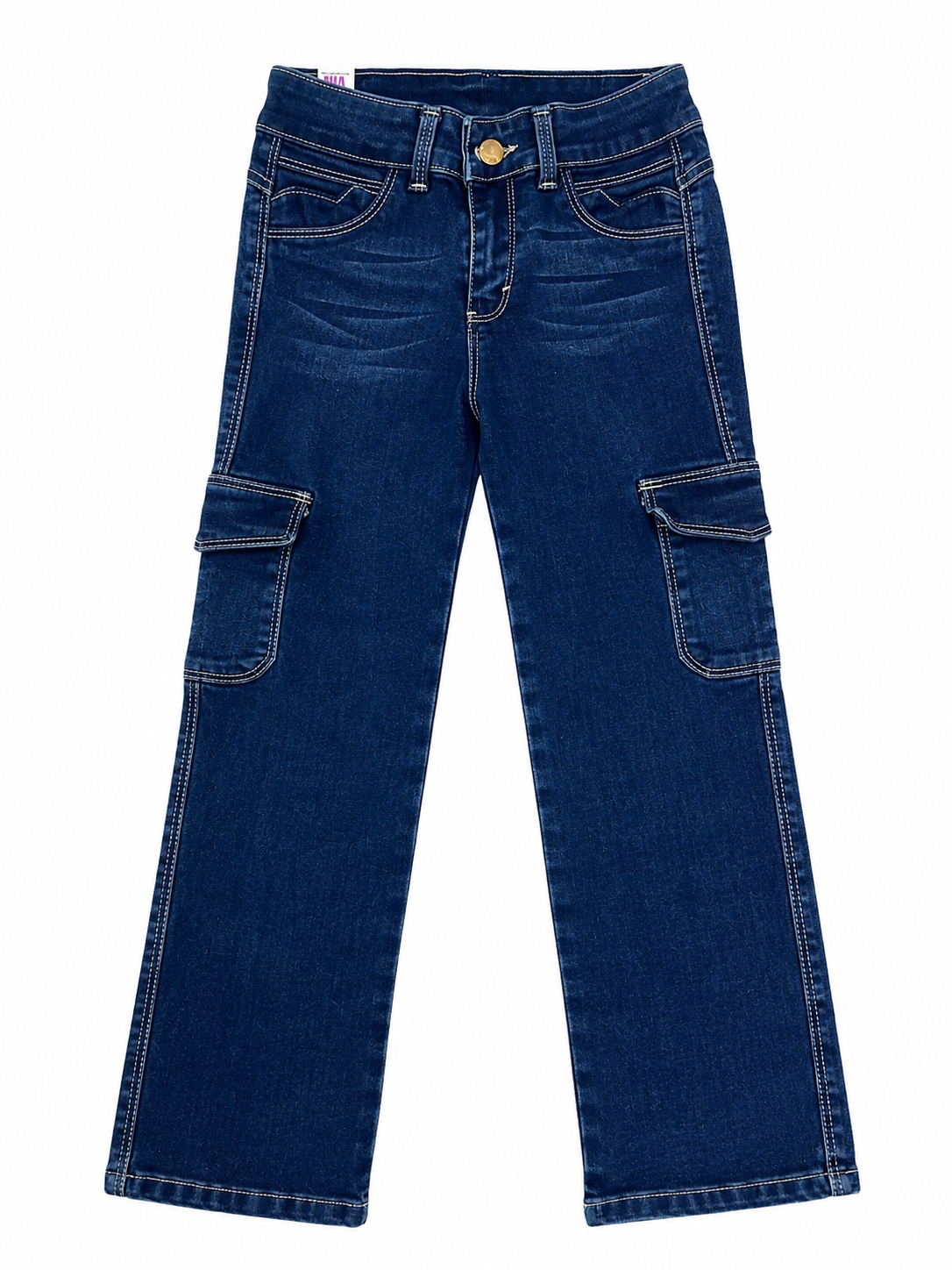 Pantalón niña cargo mezclilla azul oscuro