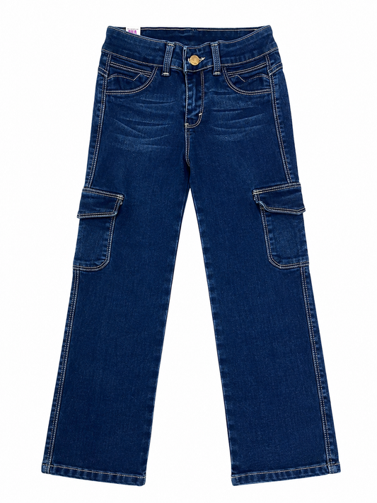 Pantalón niña cargo mezclilla azul oscuro