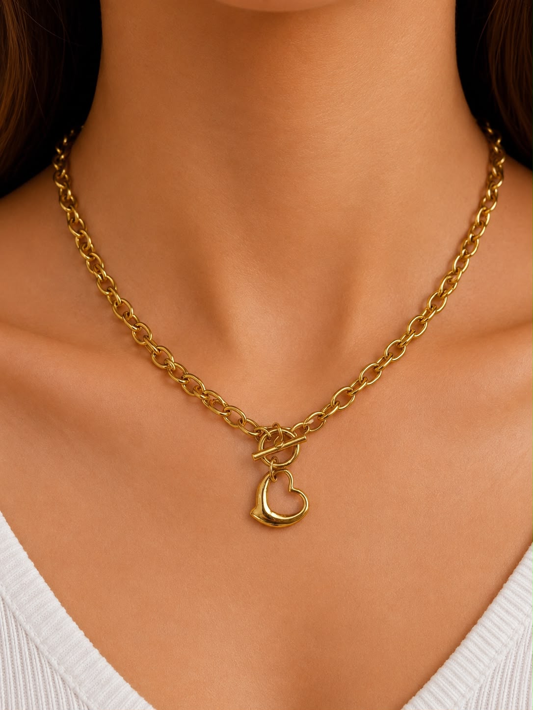 Set accesorio collar y pulsera con corazón dorado