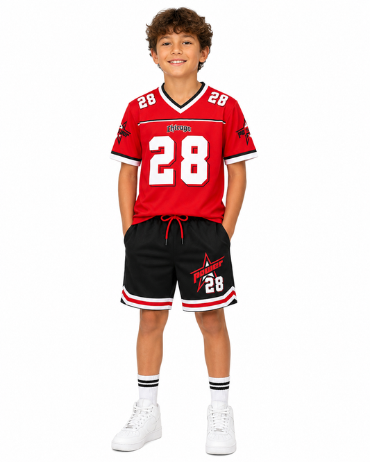 Set niño deportivo rojo y short negro de dos piezas