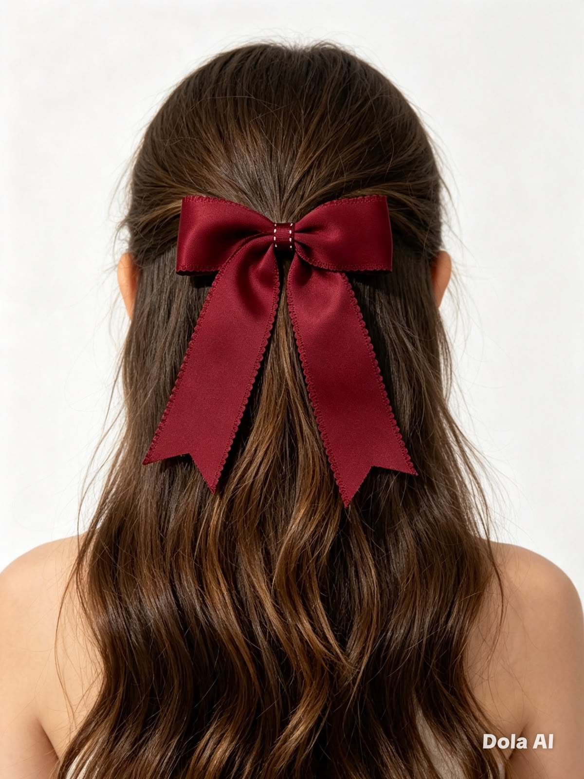 Moño niña rojo vino con tiras largas y acabado elegante 🎀❤️