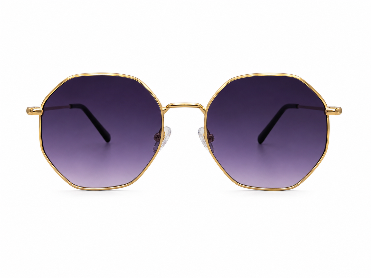 Lentes dama de sol octagonales dorados con mica degradada morada