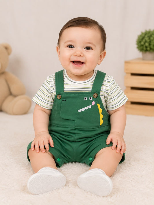 Set niño con jumper verde cocodrilo y playera rayas