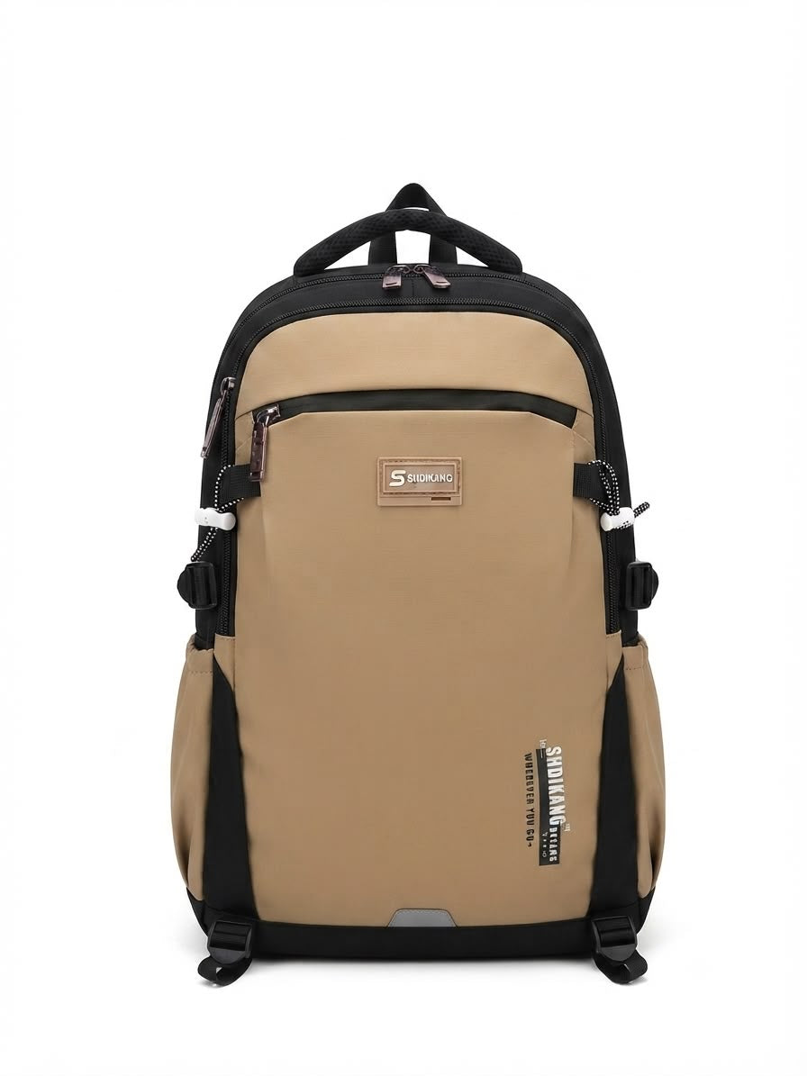Mochila juvenil beige con detalles negros
