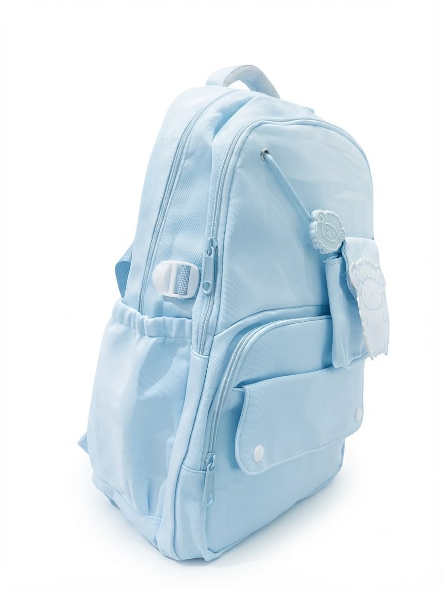 Mochila juvenil azul cielo con diseño de borreguito