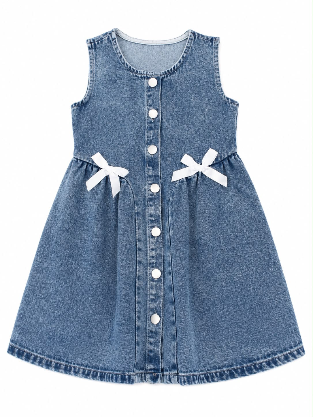 Vestido niña de mezclilla con botones y moños