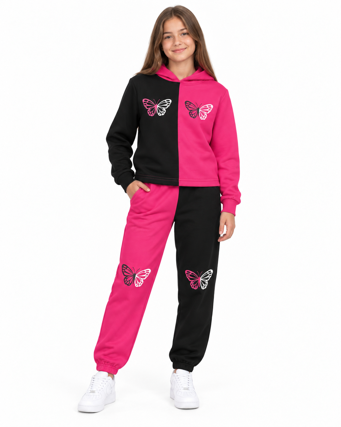 Set niña deportivo de 3 piezas en negro, rosa y blanco 🖤💗
