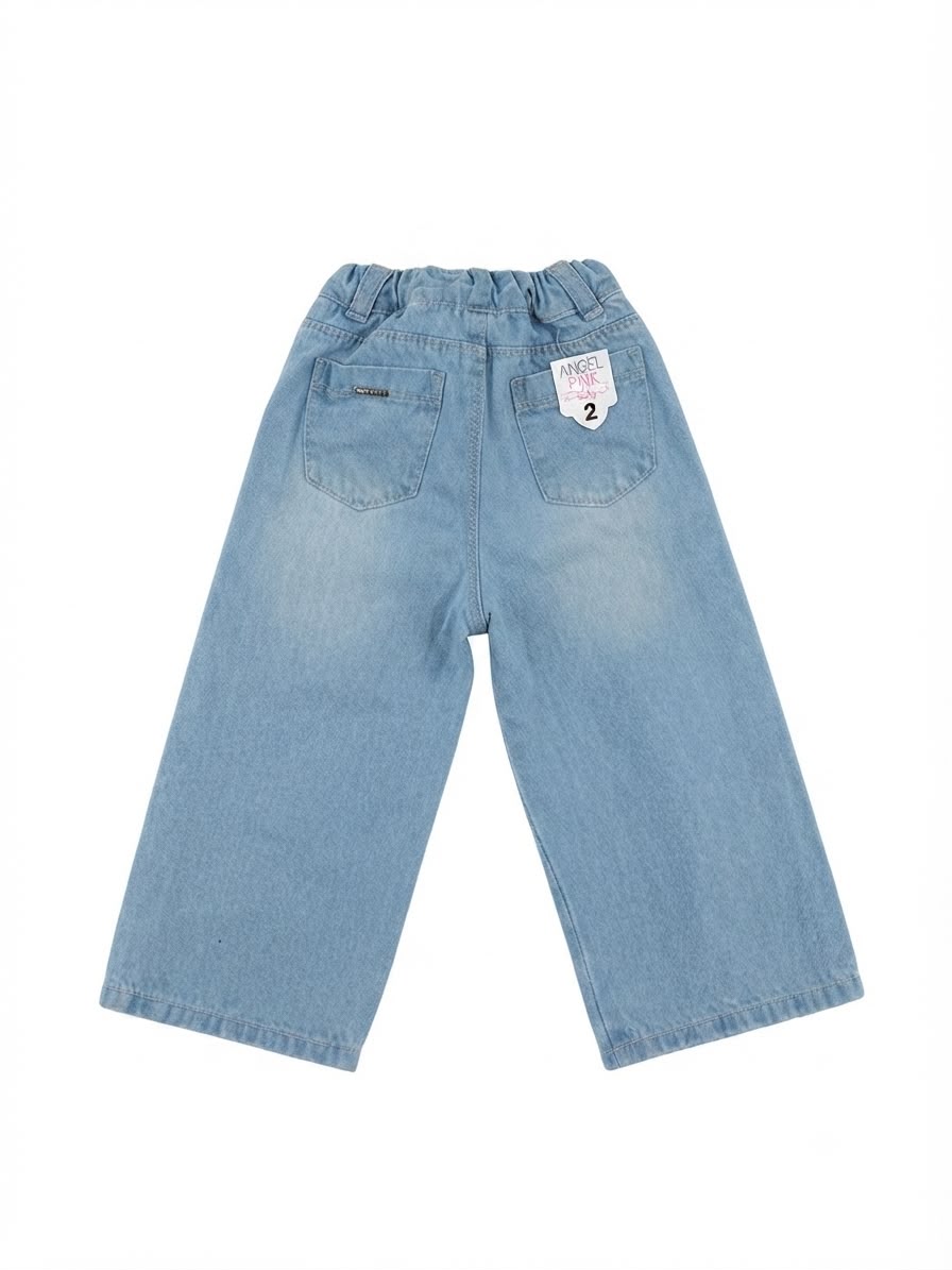 Pantalón Niña mezclilla wide leg flor decorativa