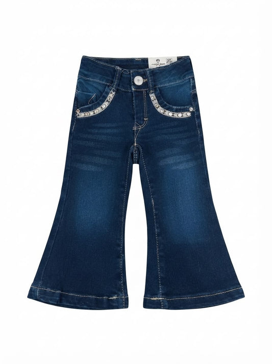 Pantalón niña acampanado de mezclilla bolsillos de mariposa