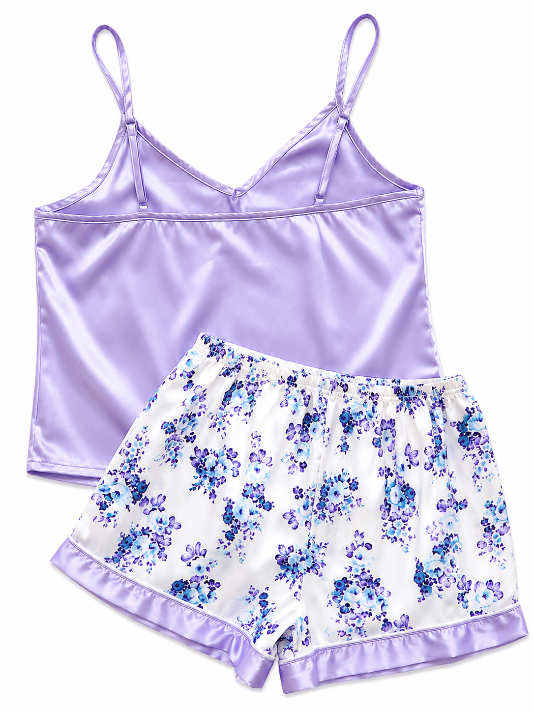 Pijama Dama Satinada Floral Lavanda