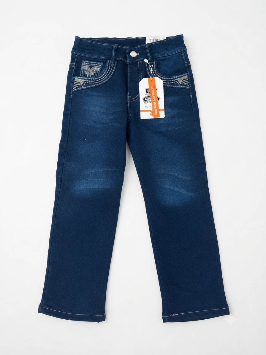 Pantalón niño mezclilla azul con bolsillos bordados