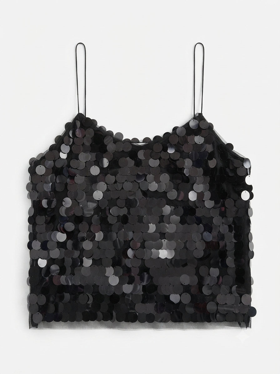 Blusa Dama OFERTA Lentejuelas Tirantes Delgados Color Negro