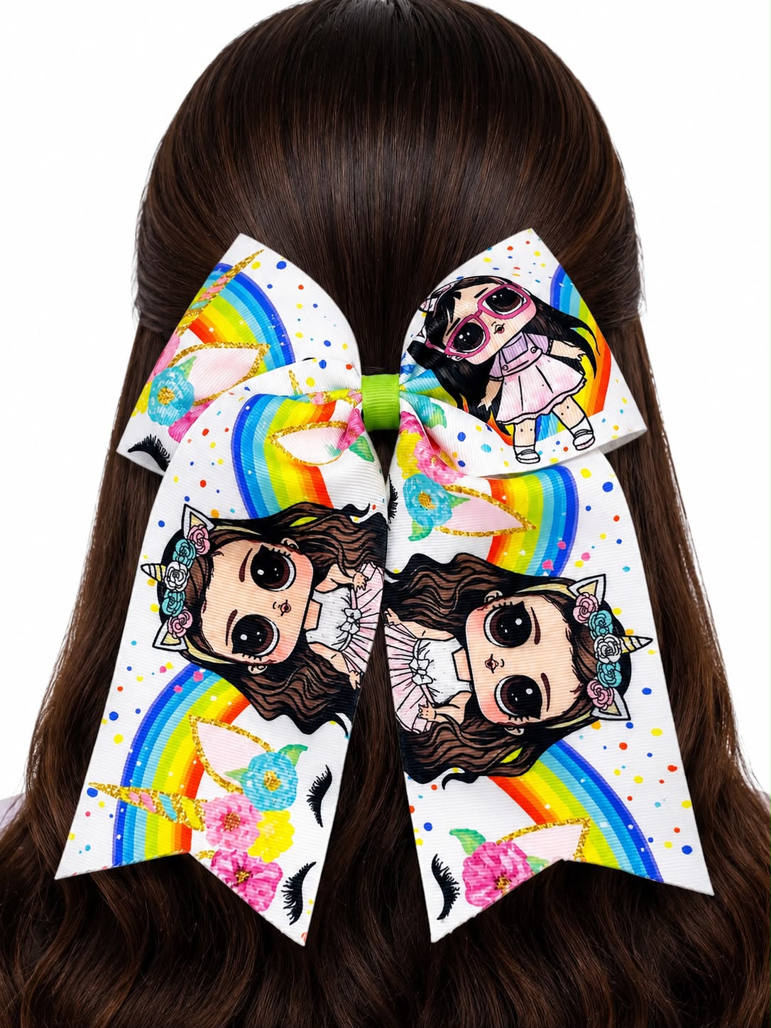 Moño niña arcoíris con muñequitas y unicornios 🎀🌈🦄