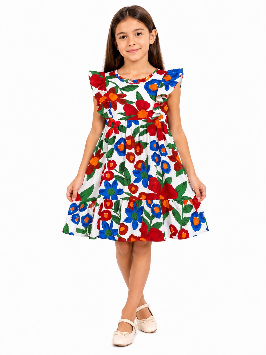 Vestido niña estampado floral rojo con Olanes t