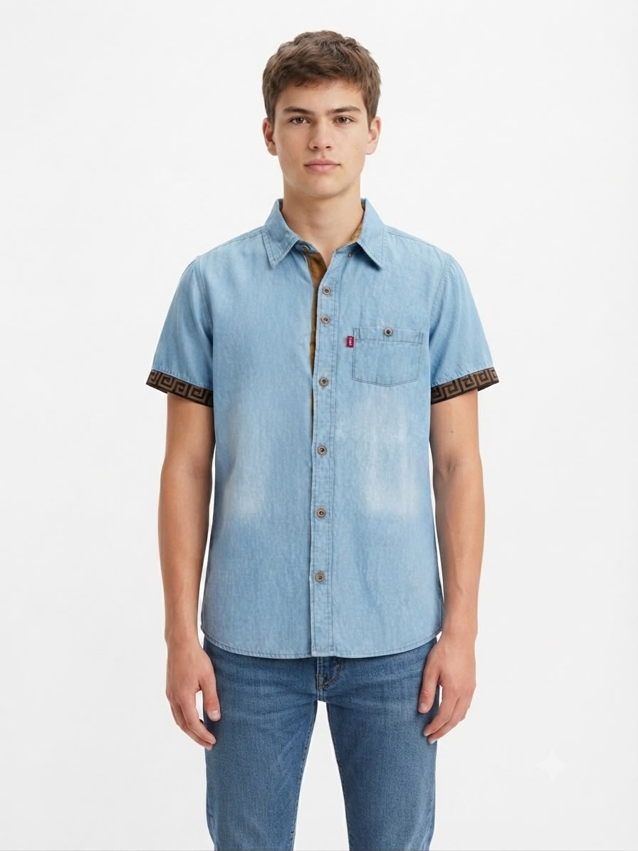 Camisa niño de mezclilla clara manga corta