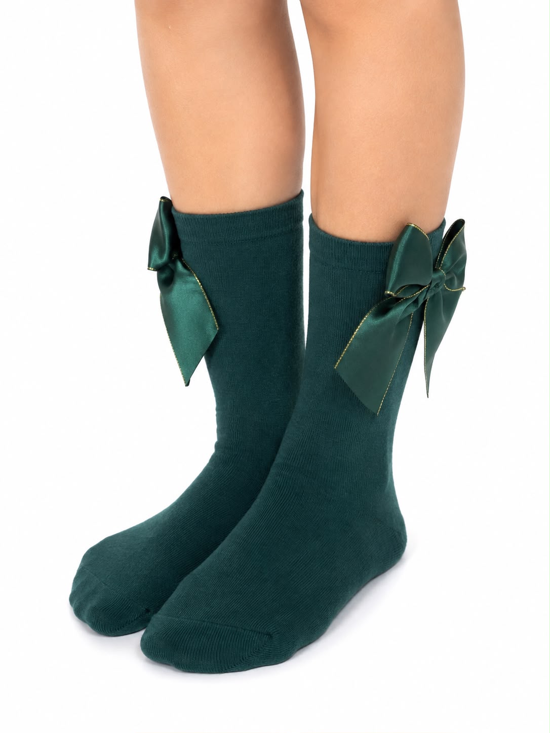 Calcetas niña con moño verde