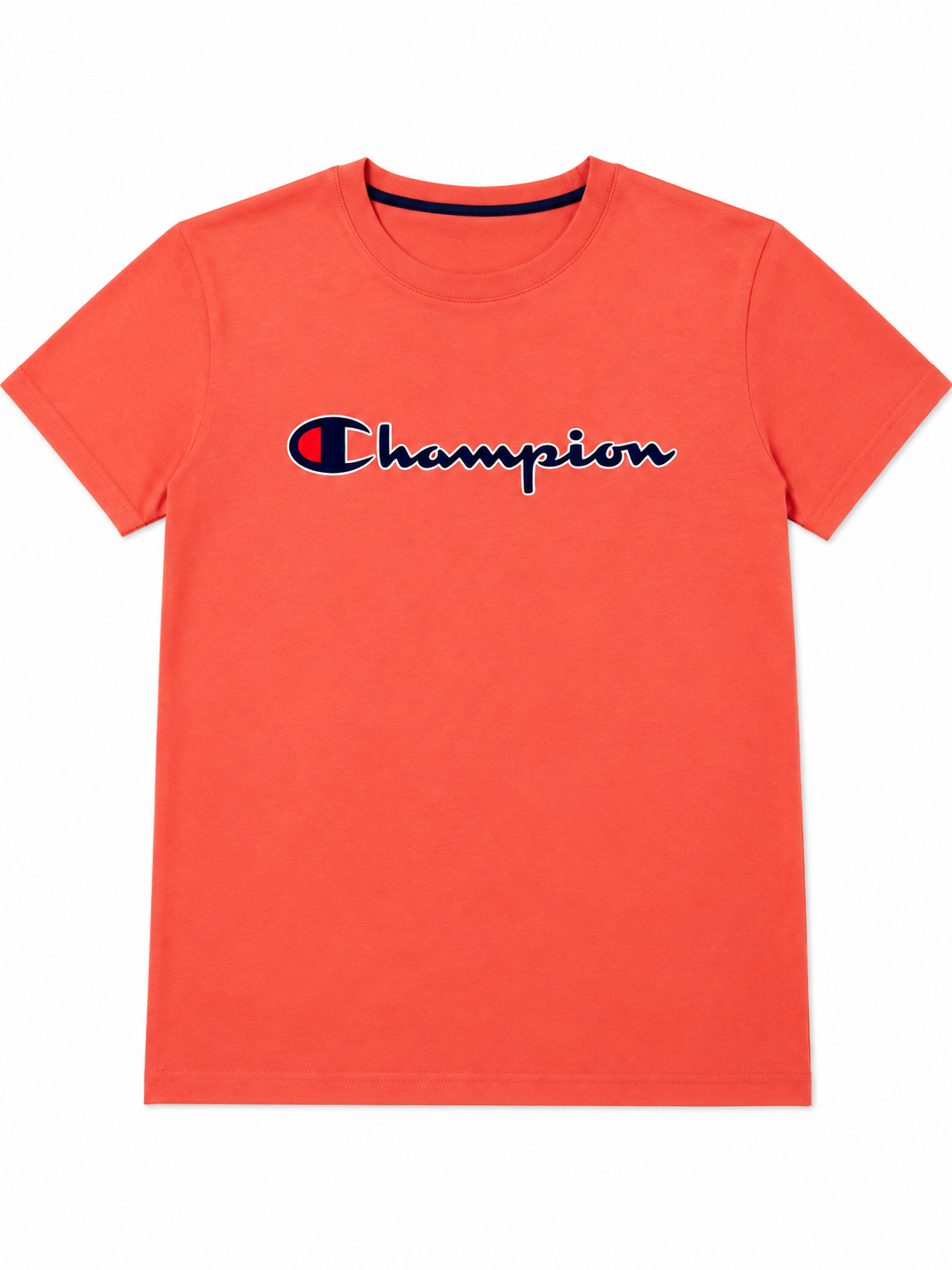 Playera niño cuello redondo color coral con logo Champion