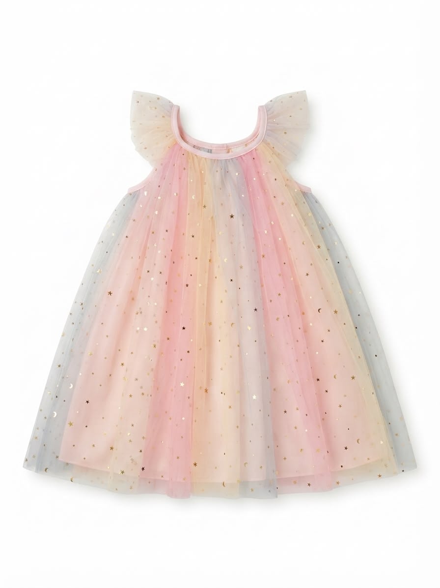 Vestido niña de tul multicolor con destellos estrellas