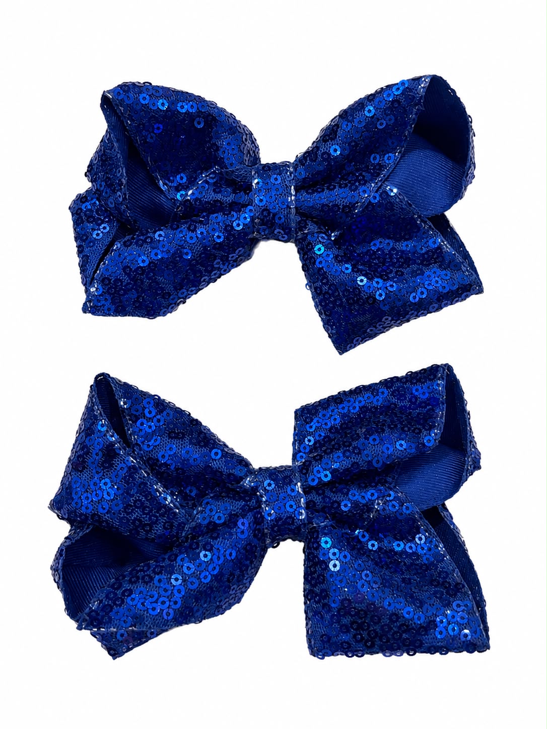 Moño par niña grande azul rey de lentejuelas