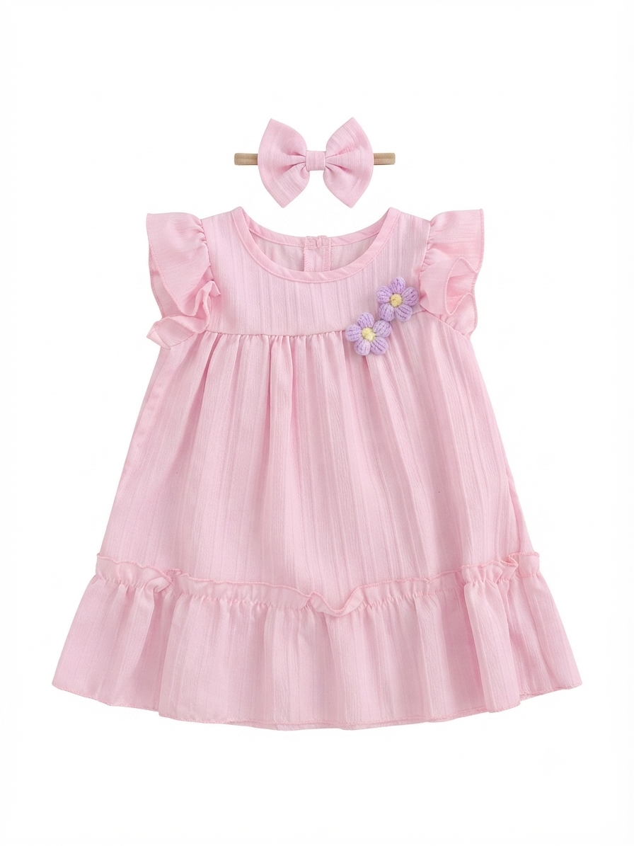 Vestido niña meses rosa con flores y diadema