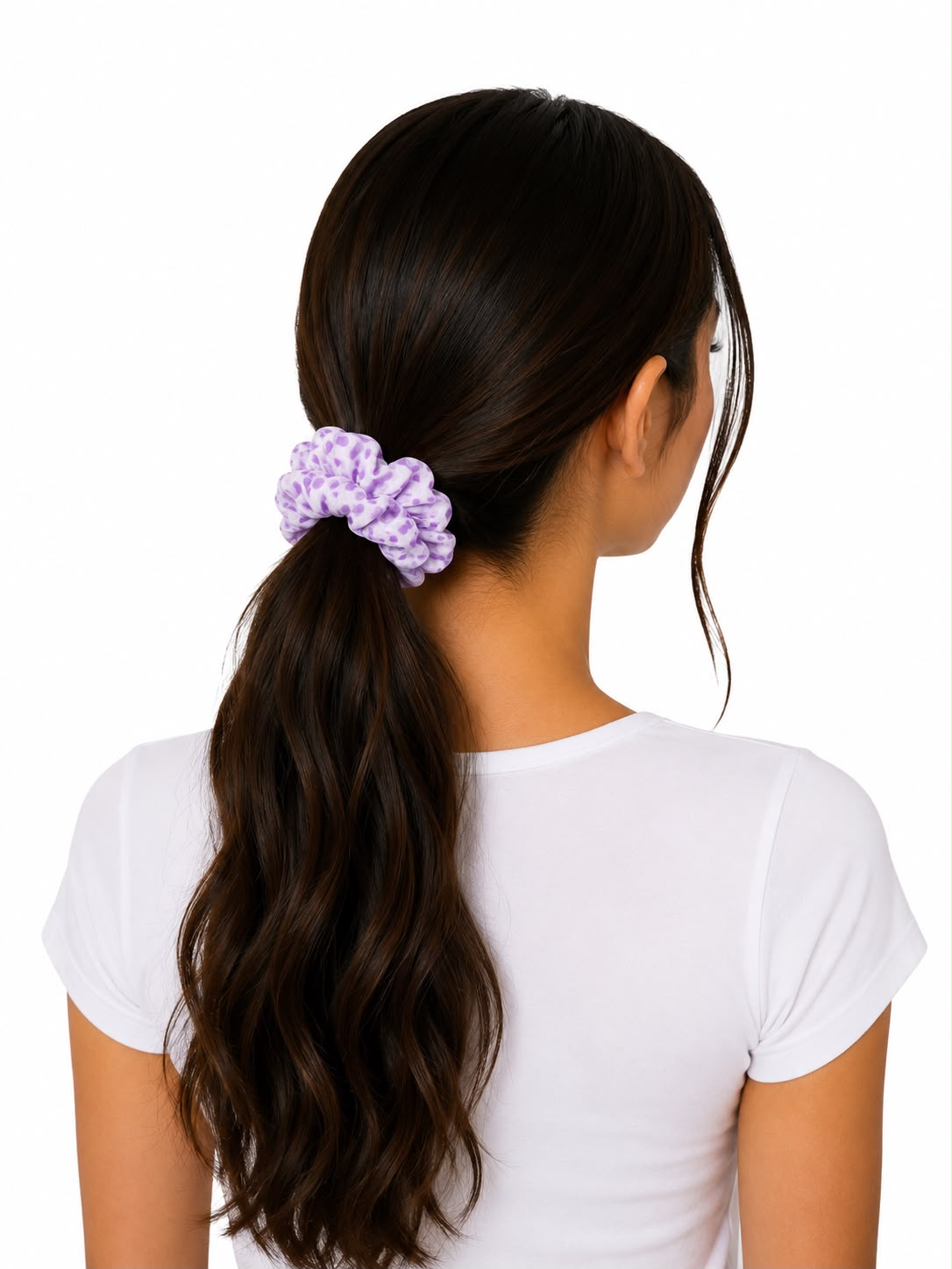 Liga cabello accesorio con lunares lilas
