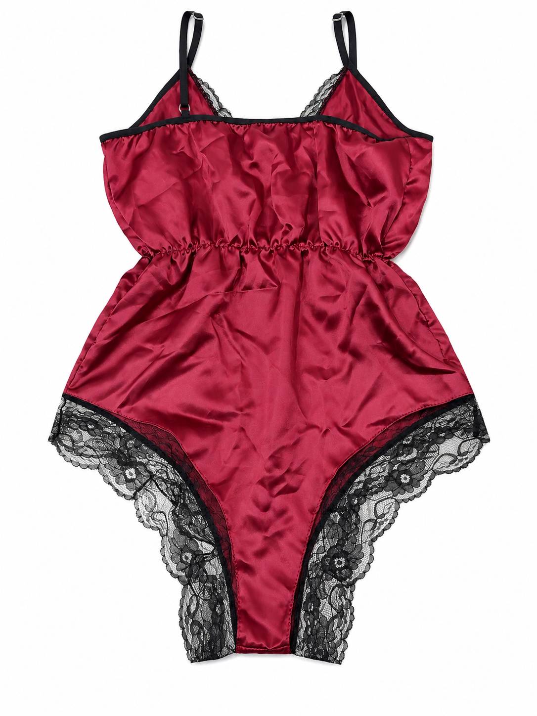 Pijama dama satinada con encaje y tirantes ajustables