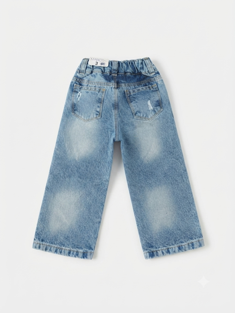 Pantalón niña de mezclilla con bordado de estrellas y calculadora llavero