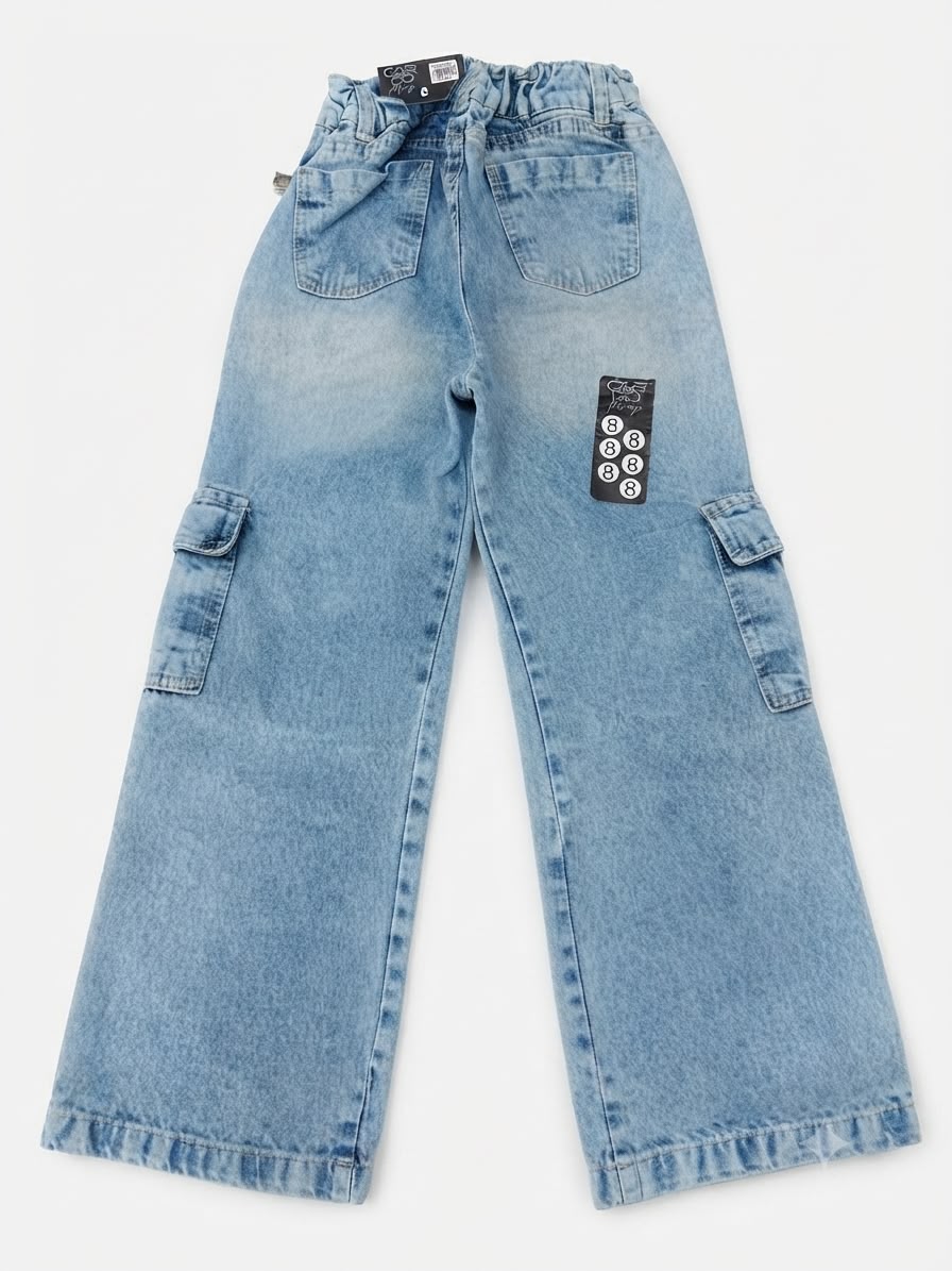 Pantalón niña cargo mezclilla azul claro