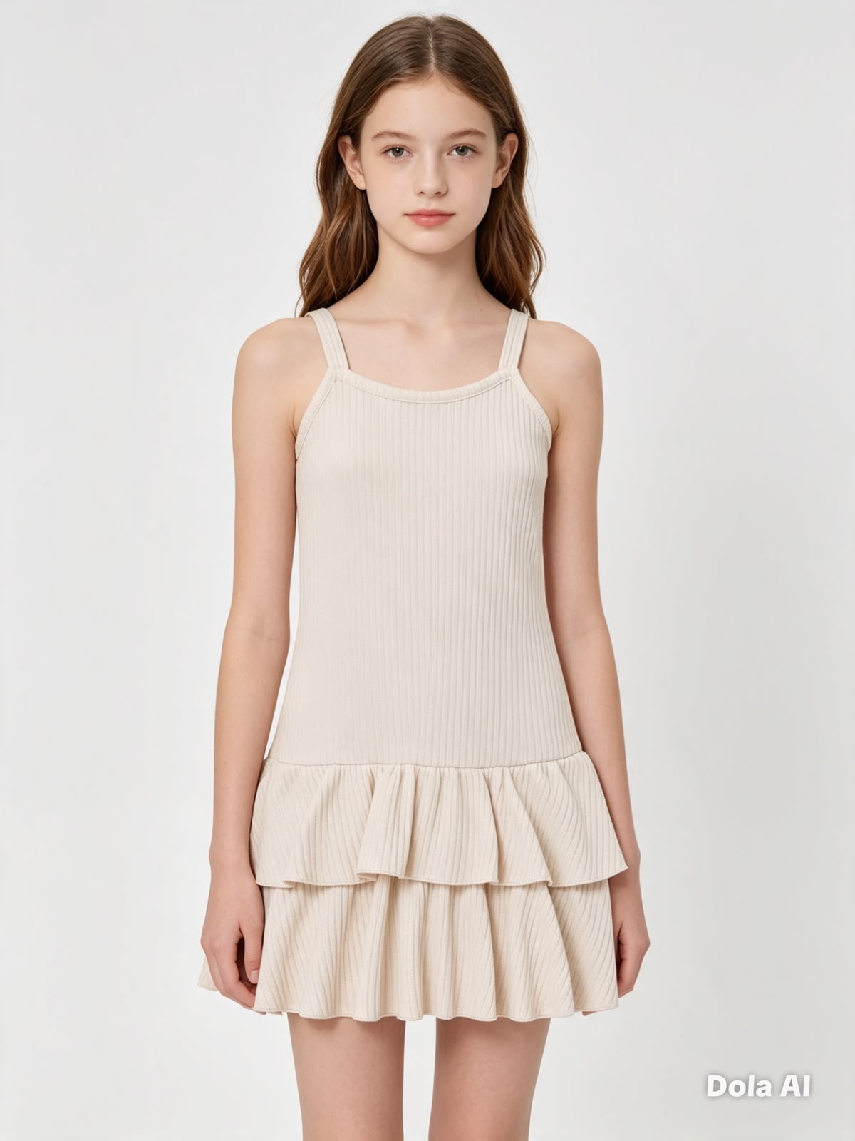 Vestido niña de tirantes con Olanes color beige
