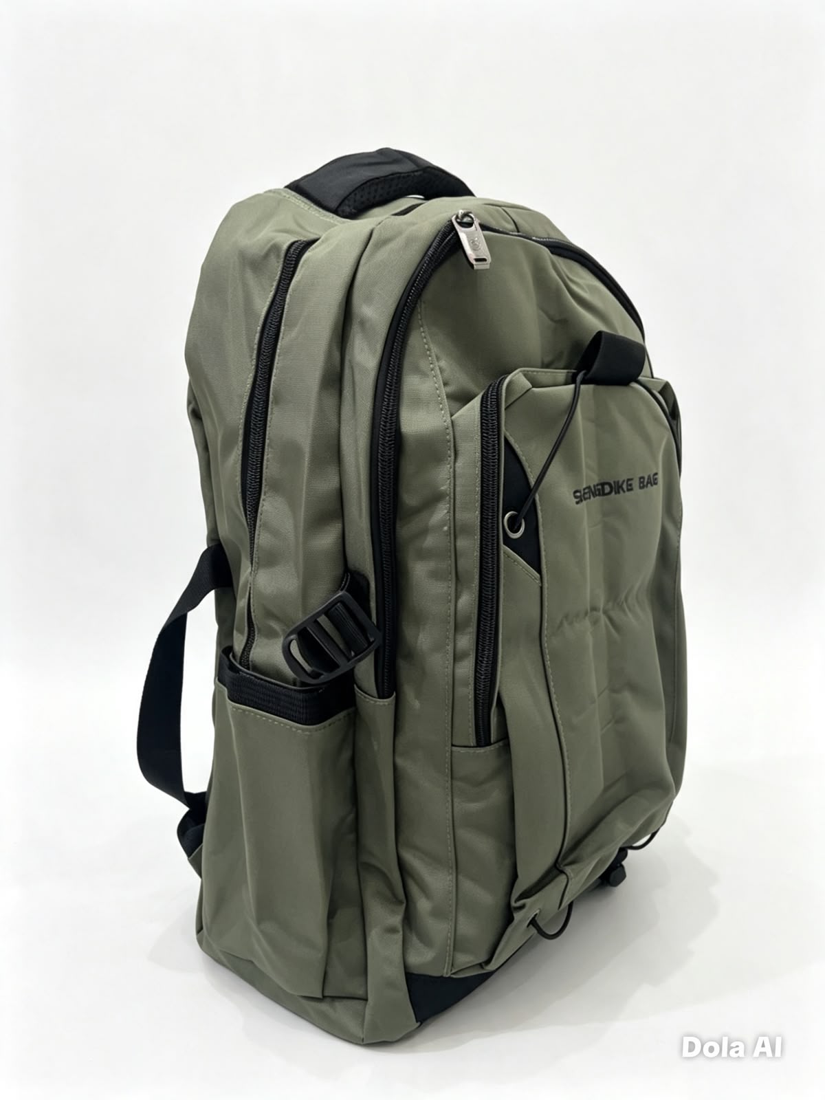 Mochila juvenil verde militar con diseño urbano
