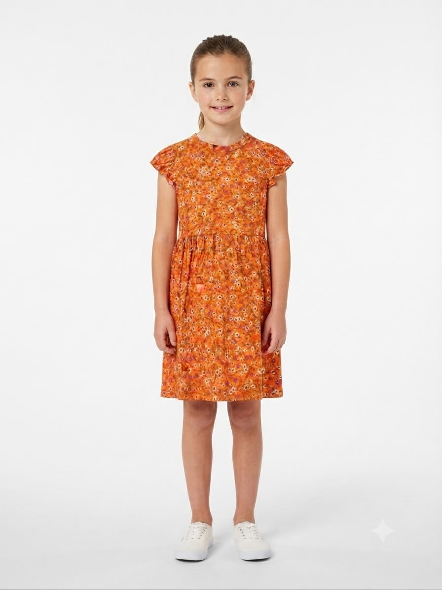 Vestido niña estampado floral naranja