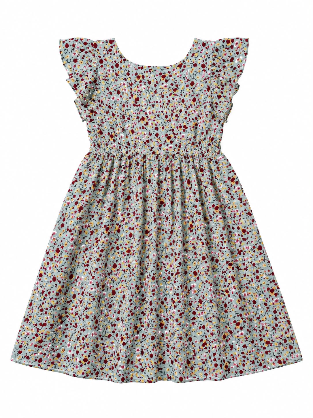 Vestido niña estampado floral gris con Olanes