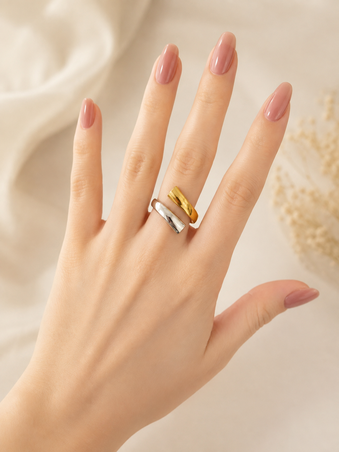 Anillo dama bicolor dorado y plateado ✨